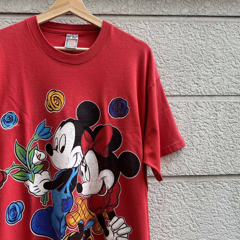 90s USA製 赤 ミッキーマウス プリントTシャツ 半袖Tシャツ MICKEY UNLIMITED Jerry Leigh アメリカ製 古着 vintage ヴィンテージ