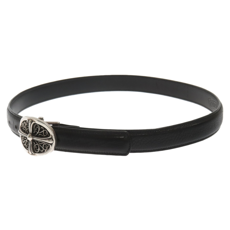 CHROME HEARTS クロムハーツ OVAL CROSS STRAP1.0 / 1.0クラシックオーバルクロスバックル レザーベルト ブラック/シルバー 30inch