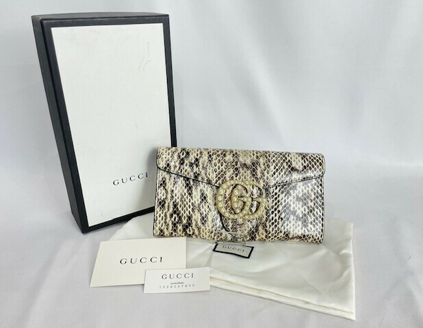 GUCCI グッチ GGマーモント パイソンレザー レオパード ロングウォレット