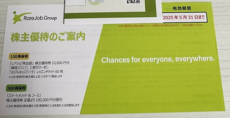 ☆最新・ナビ通知送料無料☆レアジョブ 英会話 株主優待（100株主用）