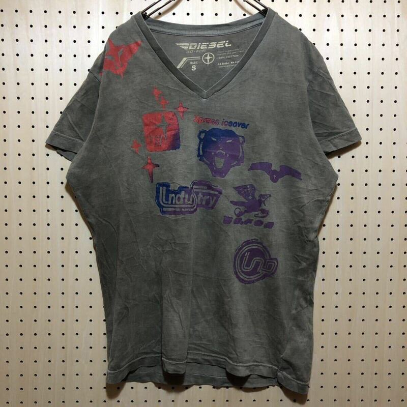 【S】DIESEL Print Cotton Short Sleeve Tshirt ディーゼル プリント コットン 半袖 Vネック Tシャツ T505