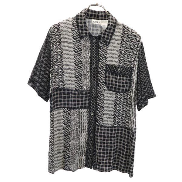 KORET コレット 90s オールド 総柄 半袖 ブラウス S ブラック系 肩パット シャツ レディース