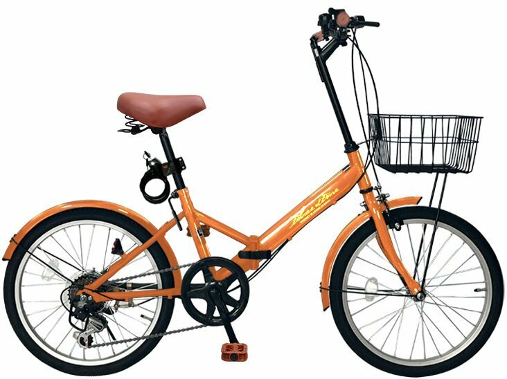 【NEW 2024Model】折りたたみ自転車 20インチ AJ-08N シマノ 6段変速 オレンジ【本州・四国 送料無料！】 ライト 鍵付き カゴ付き