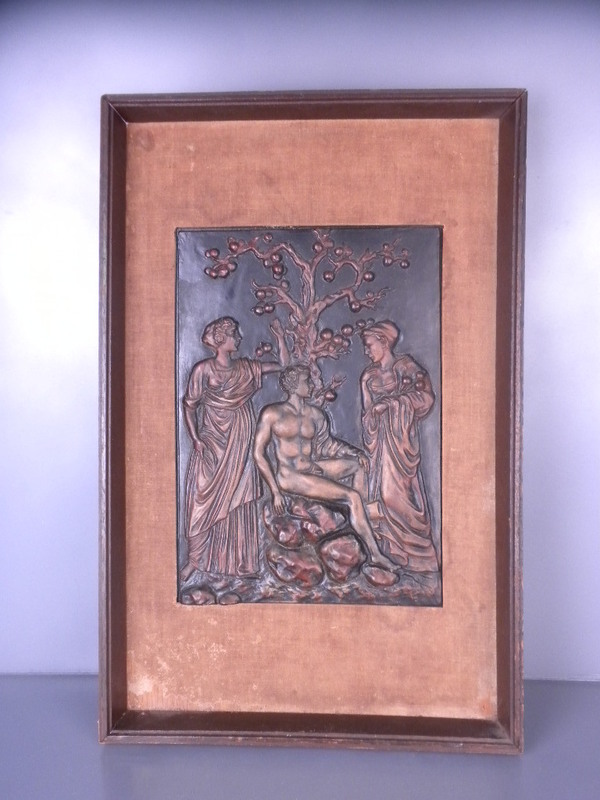 額入銅版レリーフ・浮彫人物図・古額入・年代不詳