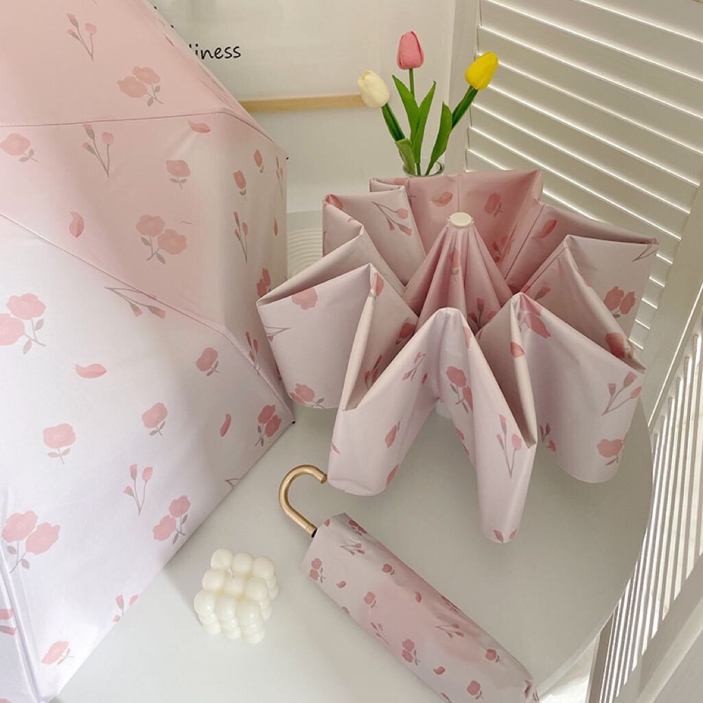 新発売　レディース晴雨兼用傘　折り畳み傘　日傘 ピンク系　花柄　可愛い　丈夫　遮光 UVカット　雨傘　8本骨　耐風