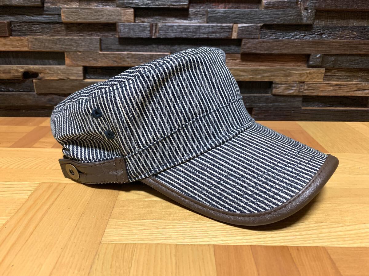 未使用保管品 ワークキャップ ヒッコリーストライプ 帽子 検: アメリカン ヴィンテージストライプ ガレージ メカニック