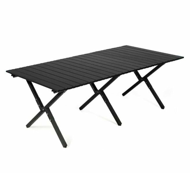 折りたたみテーブル ロールトップテーブル キャンプテーブル 簡単組立 収納バッグ付 軽量コンパクト （ブラック）