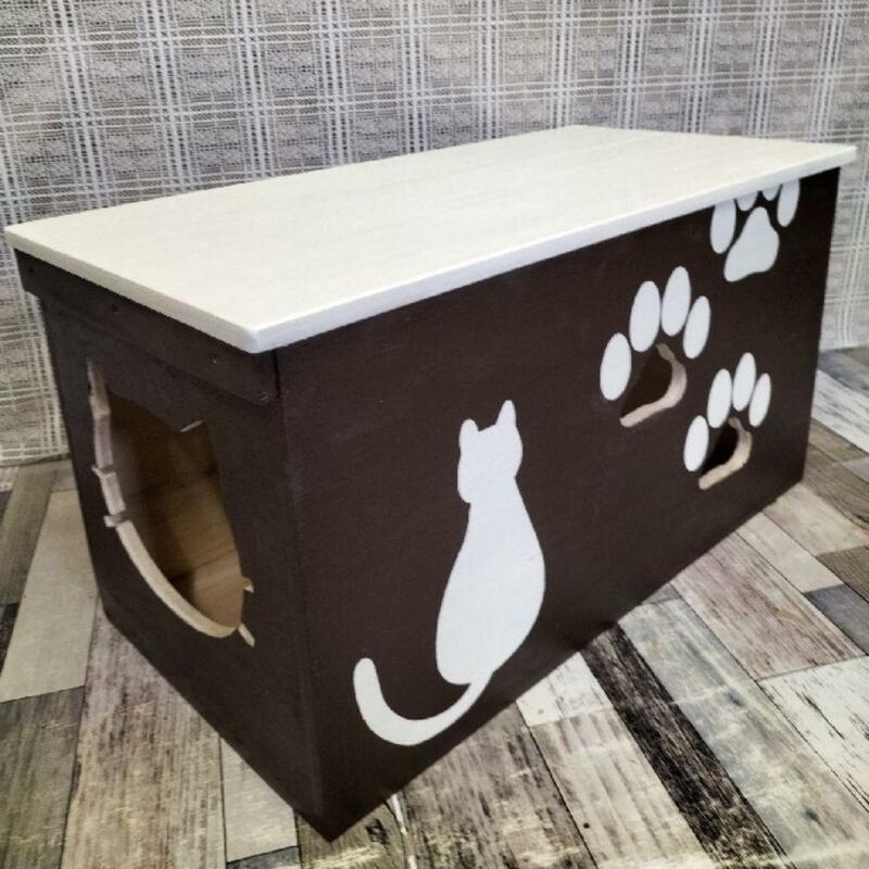 44《キャットハウス》木製ハウス 猫 保護猫 ケージ りんご箱 犬 小屋 木箱