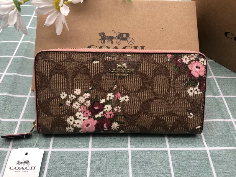 COACH コーチ 財布 長財布 プレゼント 花柄 小銭入れあり 新品 未使用 ロゴ シグネチャー ラウンドファスナー レザー ウォレット A074