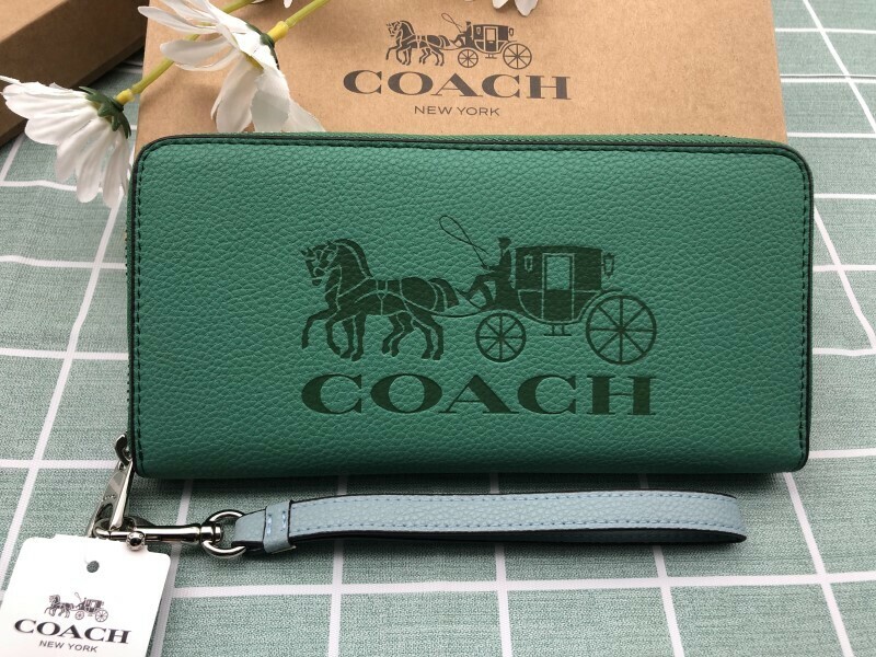 COACH コーチ 財布 長財布 プレゼント グリーン 緑 レディース メンズ ウォレット ストラップ付き ブランド 馬車 ロゴ 贈り物 ギフト C225