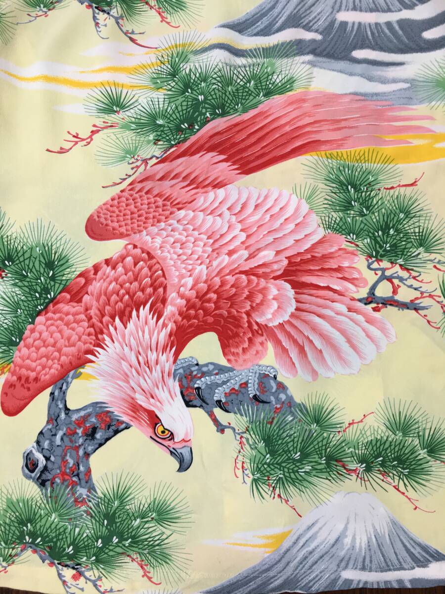 サンサーフ SUNSURF ビンテージ スタイル 縮緬 レーヨン アロハシャツ M 鷹 鳥 富士山 松 和柄 東洋 検索 40s 40年代 ムサシヤ