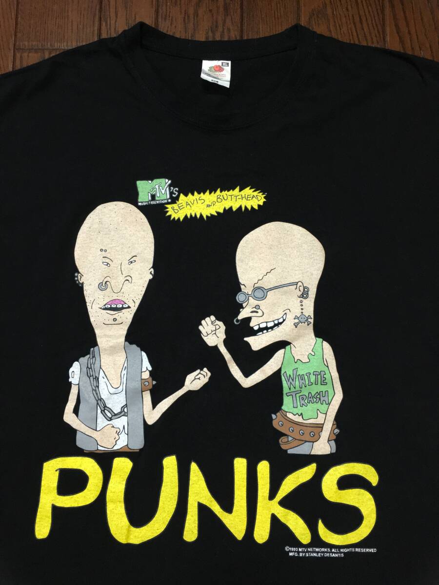 ビーバス ＆ バットヘッド BEAVIS AND BUTT-HEAD パンク PUNK Tシャツ XL 黒 ブラック MTV ミュージック ロック バンド フルーツタグ