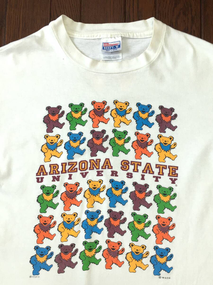 90s ビンテージ グレイトフルデッド GratefulDead ARIZONA STATE UNIVERSITY アリゾナ州立大学 デッドベア Tシャツ L 白 ダンシングベア