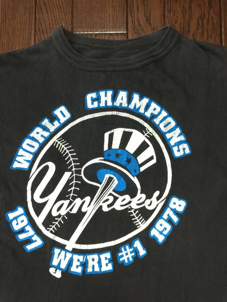 ニューヨーク ヤンキース YANKEES ワールド チャンピオンシップ ビンテージ Tシャツ 黒 ブラック 70s シングルステッチ ベースボール 野球