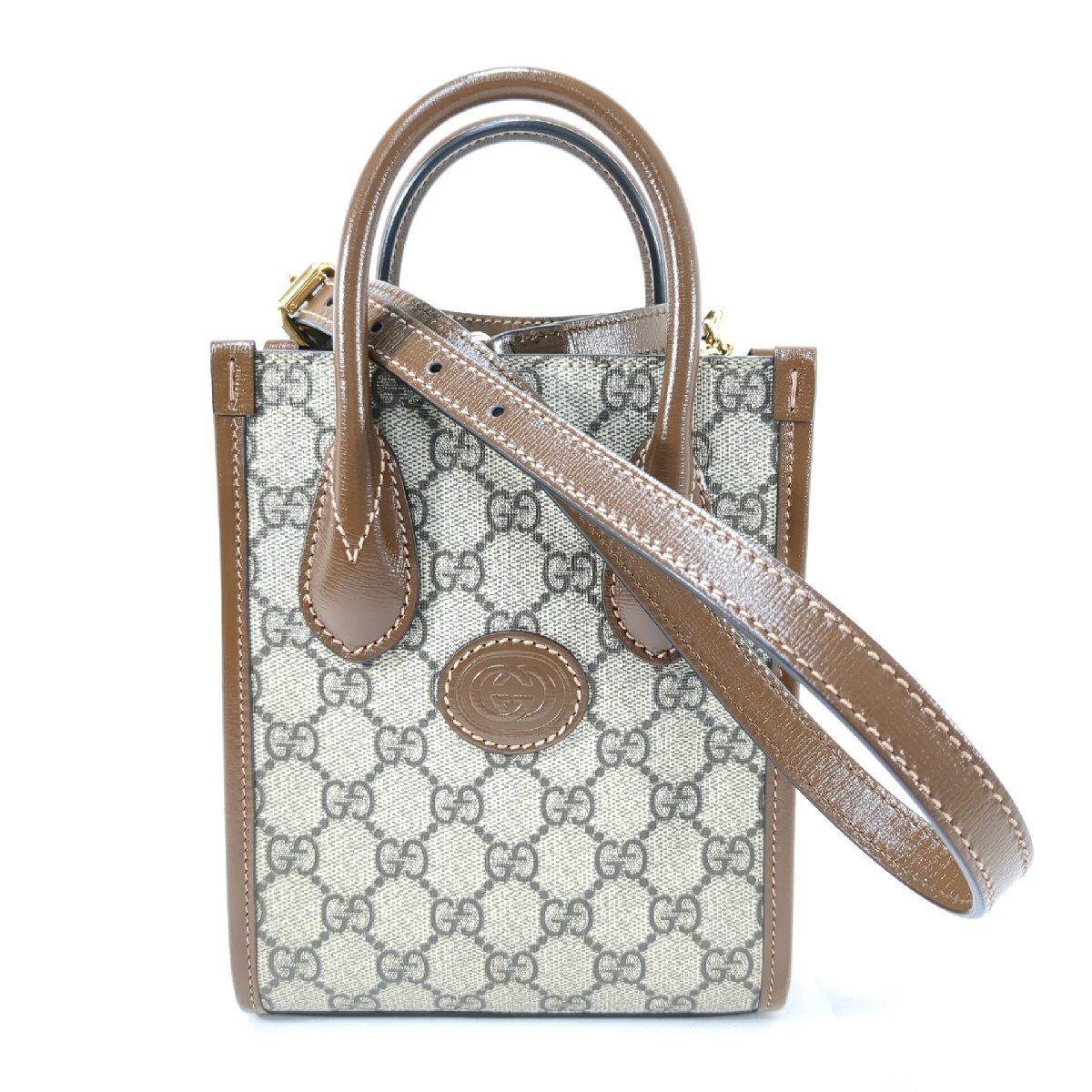GUCCI グッチ インターロッキングG付き ミニトートバッグ ハンド ショルダー 2WAY GGスプリーム コンパクト ストラップあり 671623