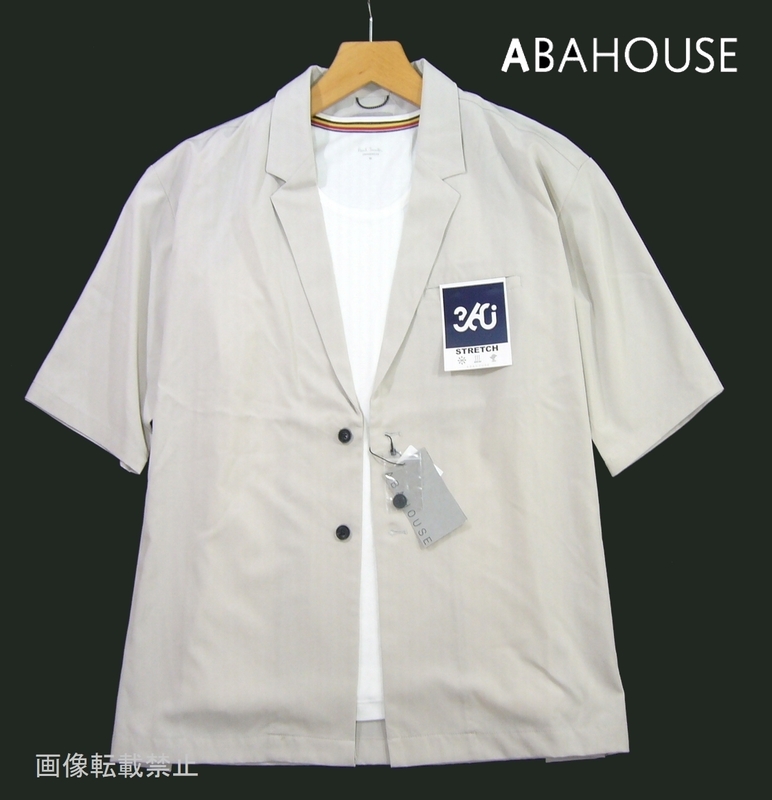 新品 春夏 ★ アバハウス ABAHOUSE　ドライタッチ 薄手 半袖 サマージャケット　48/L　グレージュ　ストレッチ テーラード