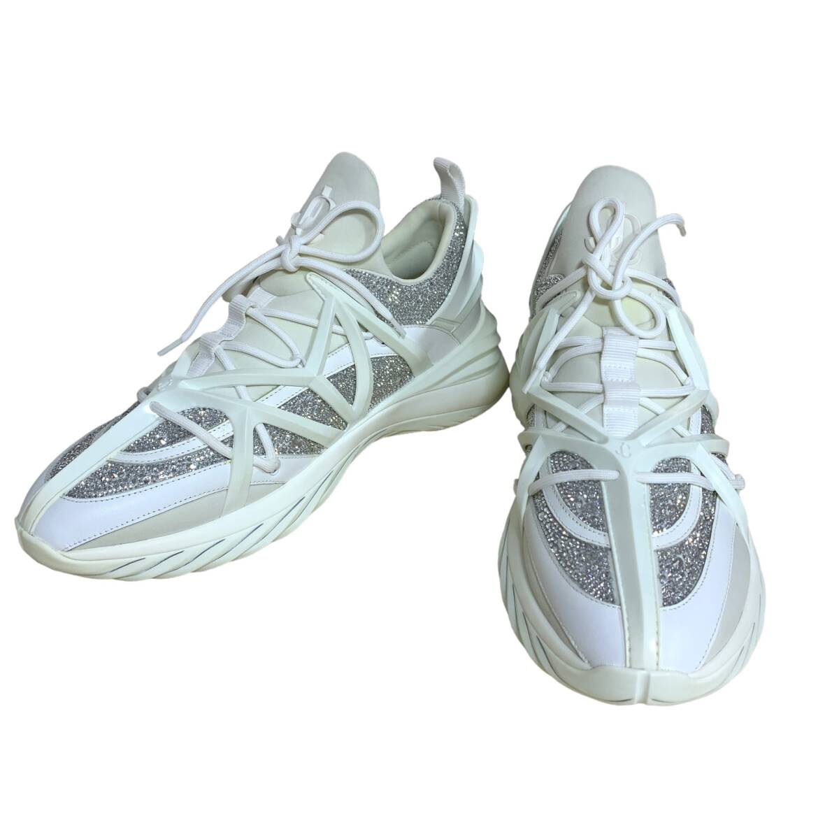 ◆未使用品◆JIMMY CHOO ジミーチュウ スニーカー コスモス/F サイズ:42 メンズ 白 ホワイト×シルバー グリッター ラメ kyR10439NH