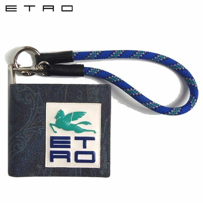 【7.8万新品】ETRO エトロ ブルーペイズリー×ペガソ ストラップ ZIPウォレット 本物 SALE