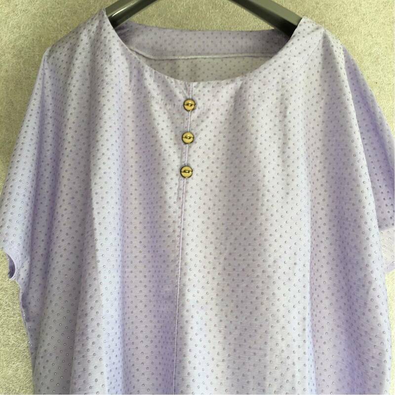 90s◆レトロボタンシャツ カットソー スミレ色 オーバサイズ ビッグサイズ 紫 レディース 半袖