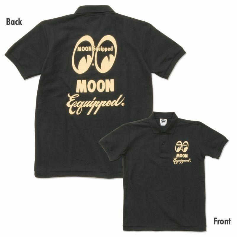 MOON Equipped ポロシャツ Lサイズ mooneyes ムーンアイズ black ブラック 黒 送料込み ムーン イクイップド アイボリー 文字 筆記体