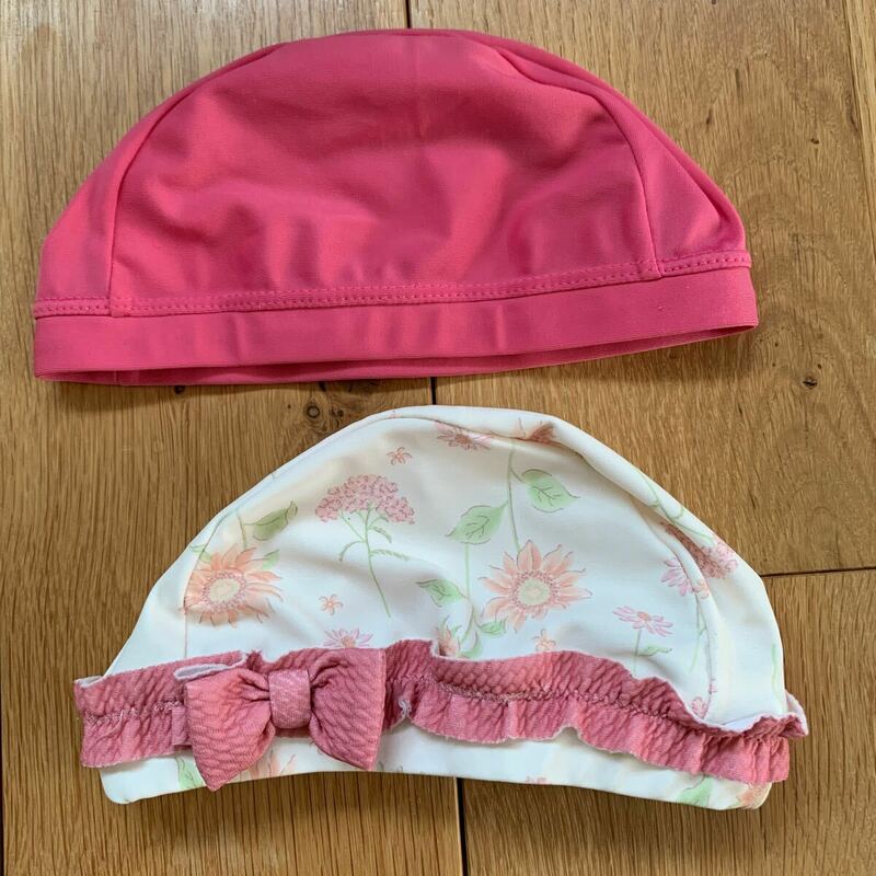 スイムキャップ 水泳帽 スイミング スイミングキャップ ディズニー Disney キッズ 48-52 ピンク お花 リボン 2点セット