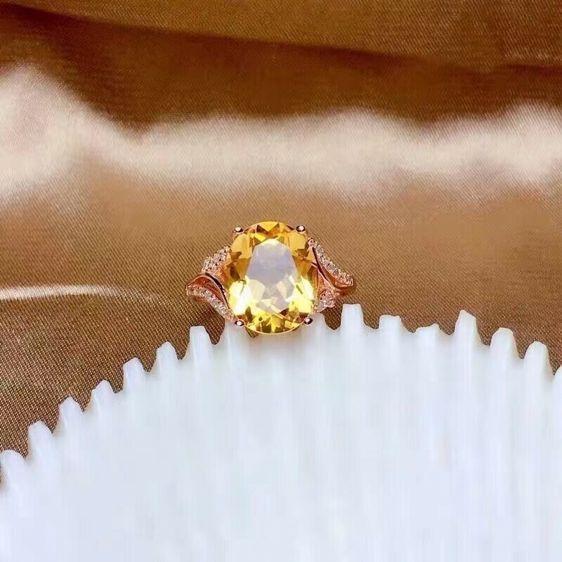 天然黄水晶女性指輪開口指輪S 925銀大カラット黄色宝石招財