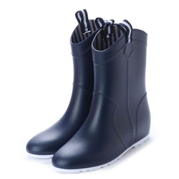 レディース レインブーツ ネイビー L(24.0-24.5cm) ミドル丈 ブーツ 3cmエアー入りインソール シンプル 長靴 雨靴 af_18034 ②
