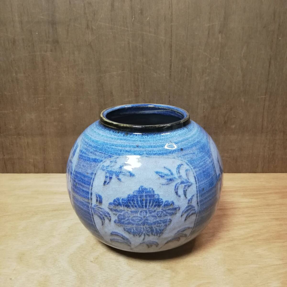 瑠璃釉染付 花入 花器 壺 フラワーベース 花瓶 花道具　