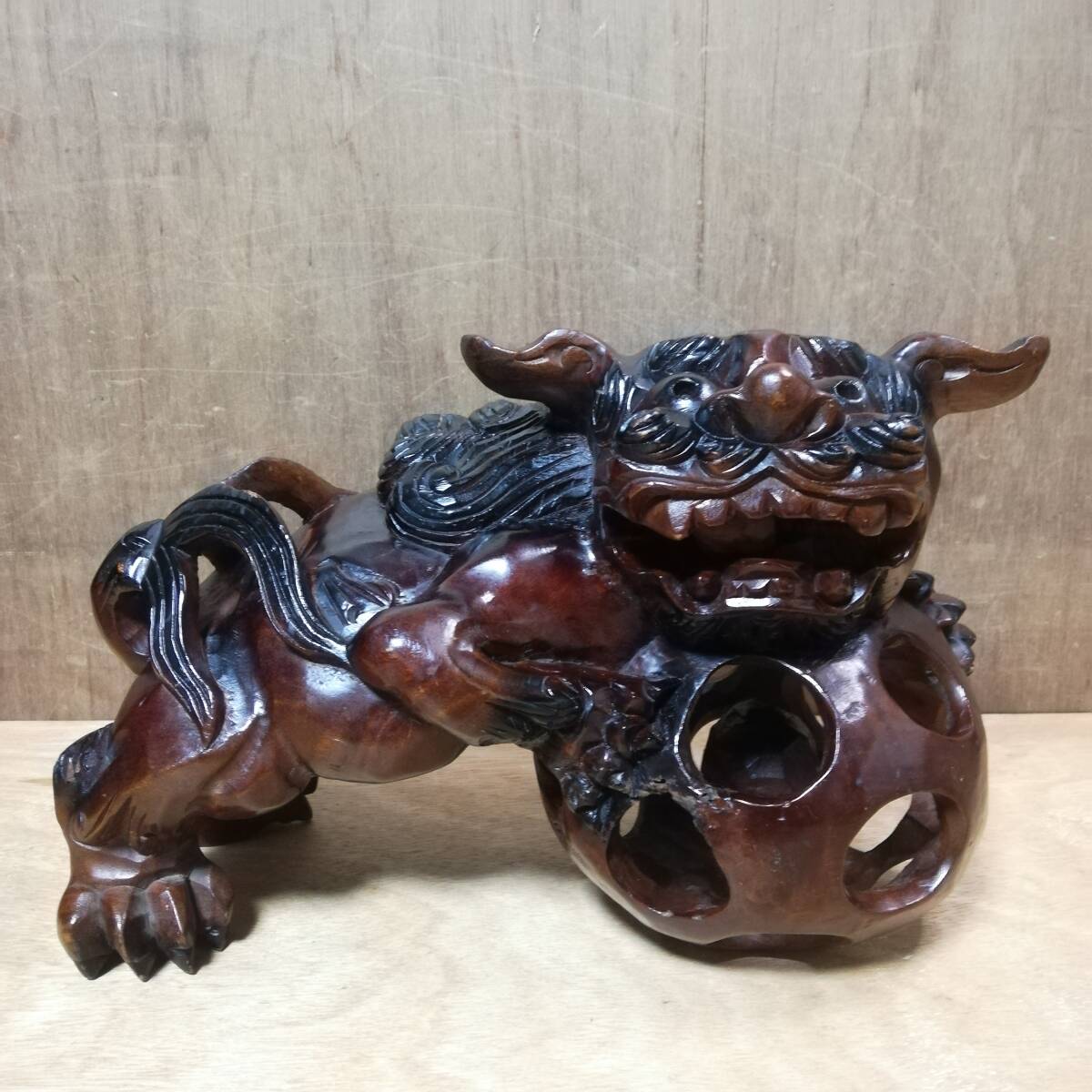 時代不明 作者不明 木彫 玉獅子 獅子 唐獅子