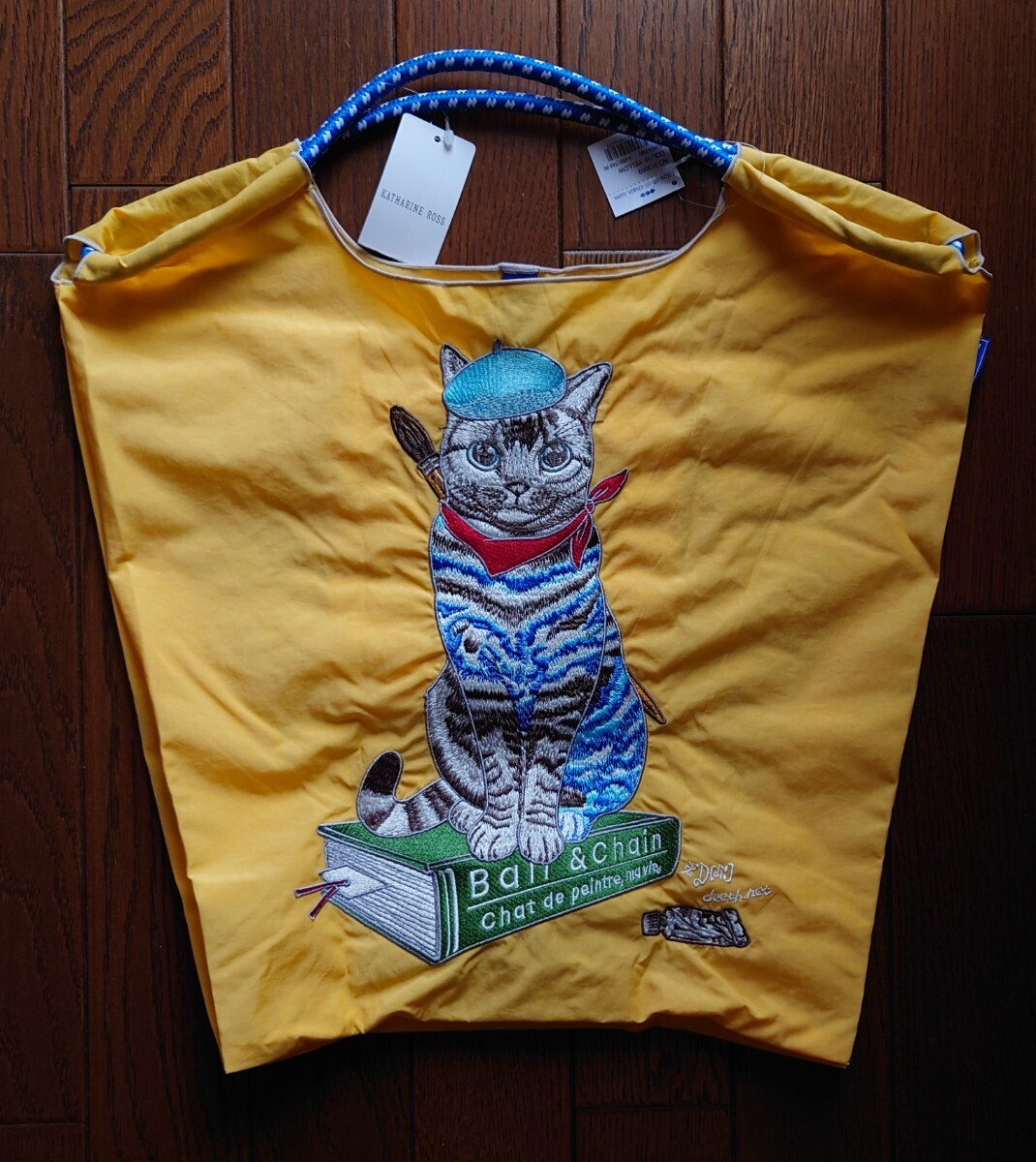 新品 Ball & Chain ボールアンドチェーン エコバッグ 猫柄Mサイズ(イエロー) 税込6050円 アトリエフォルマーレ 2023年秋購入 Dさん作画