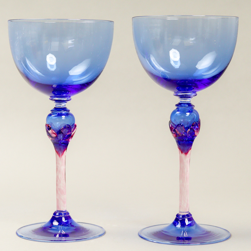 niLY ベネチアンガラス ムラノ Murano Glass ブルー＆レッド ワイングラス 2客 250ml ボルドーワイン 水出しコーヒー アイスコーヒーグラス