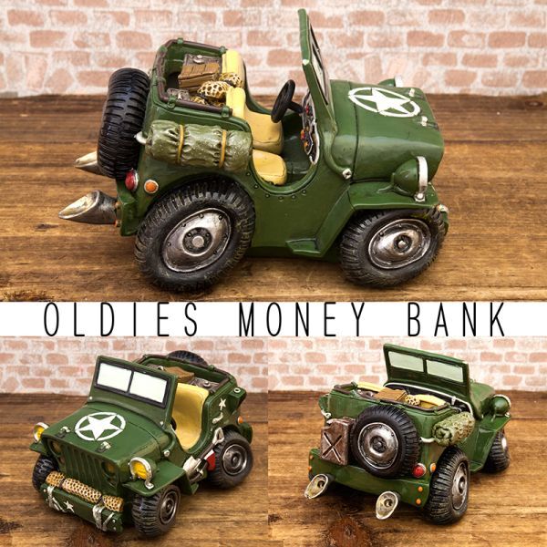 貯金箱 ジープ 樹脂製 マネーバンク オブジェ 車 インテリア 雑貨 おしゃれ コイン入れ メンズライク プレゼント