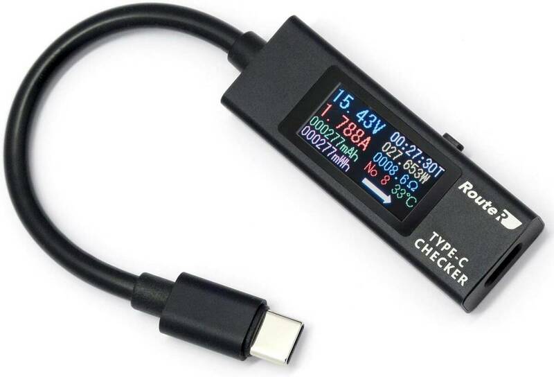 ルートアール 双方向・メタル筐体・多機能表示 USB Type-C電圧・電流チェッカー （ケーブル付きモデル） RT-TC5VAB