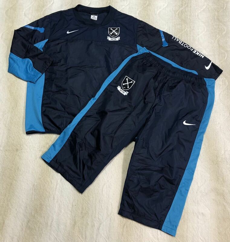 ☆NIKE NFTB☆ナイキ ビッグロゴ ピステ 上下 XL 紺系 裏起毛 ウインド ジャケット シャツ パンツ サッカー 512786