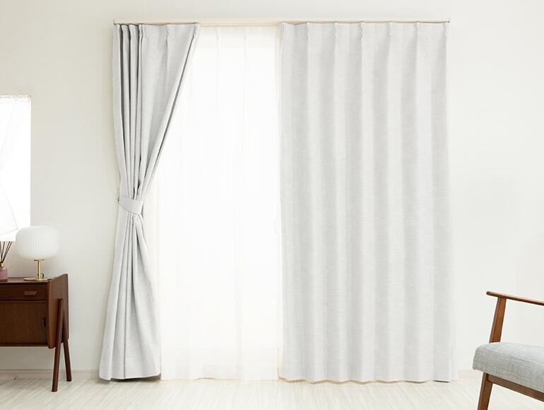 ★幅100cm丈211cm 両開き ２枚入り★掃出窓用★1.5倍ヒダ形状記憶加工★防音効果 軽量完全遮光カーテン★保温・遮熱効果！ホワイト