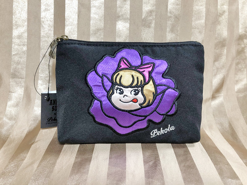 【新品・即決】ANNA SUI アナスイ　ペコラ ポーチ 紫薔薇　コラボ　ぺこちゃん★不二屋　蝶々ロゴ　Pekola