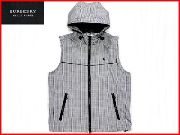 即決★BURBERRY BLACK LABEL★メンズM/ベスト/バーバリーブラックレーベル/ギンガムチェック/ブラック/黒/ポリ/三陽商会