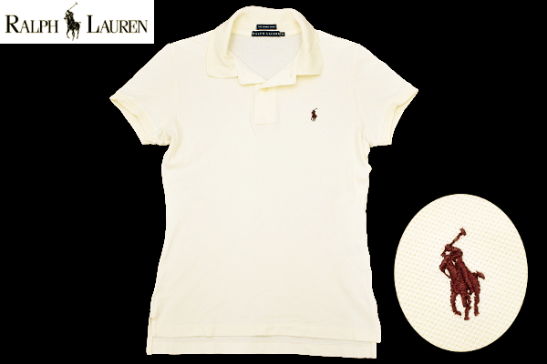Y-7645★送料無料★美品★RALPH LAUREN ラルフローレン THE SKINNY POLO★正規品 クリーム色 ポニーロゴ刺繍 鹿の子 半袖 ポロシャツ Ｍ 