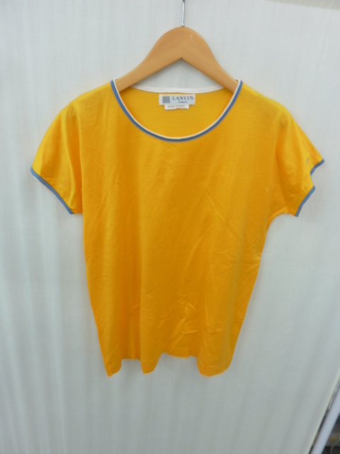 ランバン LANVIN 半袖 Tシャツ トップス イタリア製 オレンジ×青線