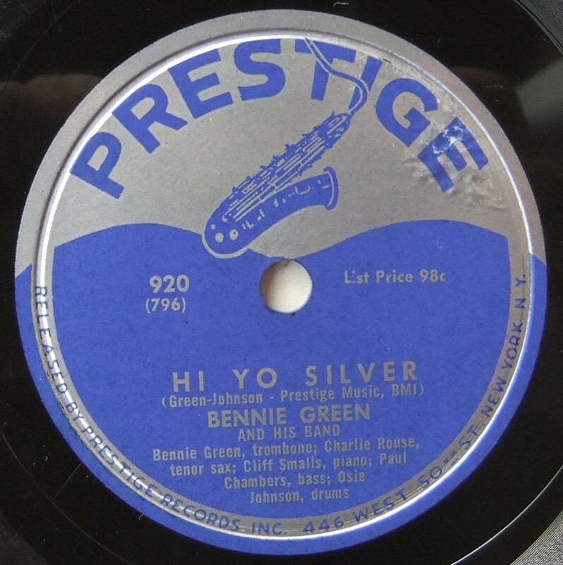 ◆ BENNIE GREEN / Groovin ' The Blues / Hi Yo Silver ◆ Prestige 920 (78rpm SP) ◆