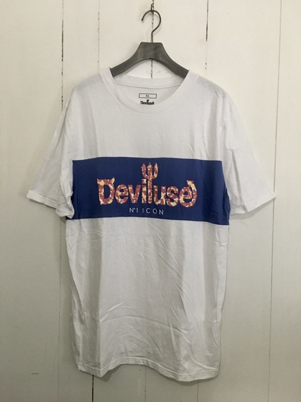 美品 ビッグサイズ☆Deviluse デビルユース 半袖Tシャツ XL 白 ホワイト ブランドロゴ 大きいサイズ ビッグシルエット