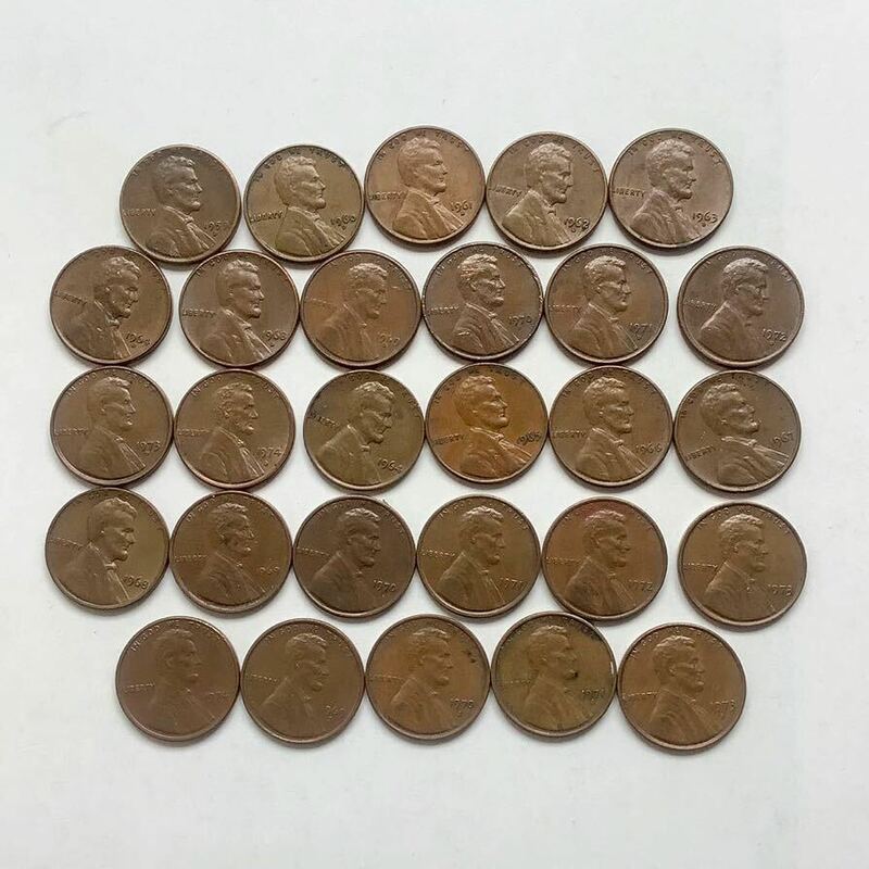 【希少品セール】アメリカ 1セント硬貨 リンカーン 1959年〜1974年 ミントマーク・年号違い 各1枚ずつ 28枚まとめて