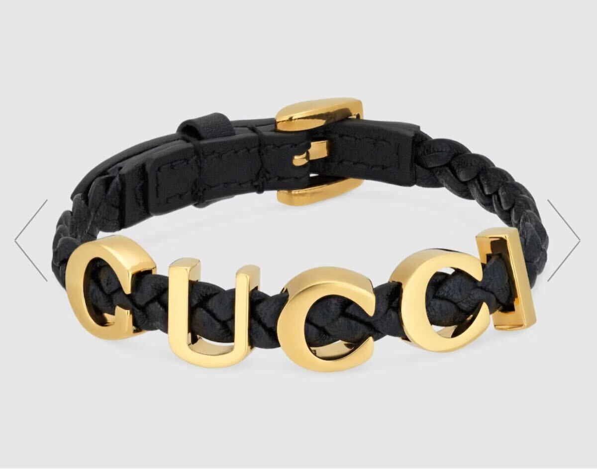 【中古美品】“GUCCI” ★現行モデル★レザー ブレスレット　M 編み革ブレス　アクセサリー入れ箱付き