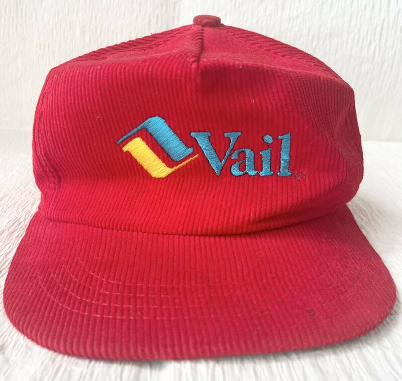 ビンテージ 90s Vail コーデュロイトラッカーキャップ レッド 企業キャップ VINTAGE