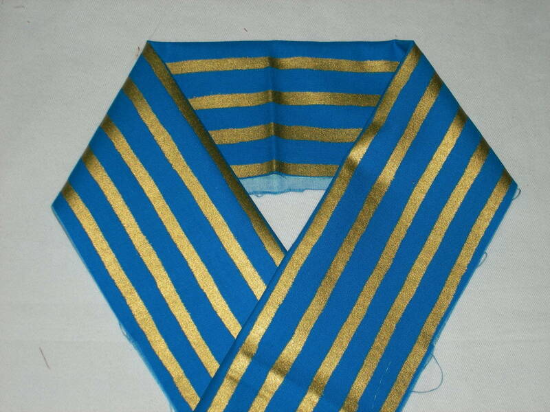 木綿の半衿、青に金のストライプ