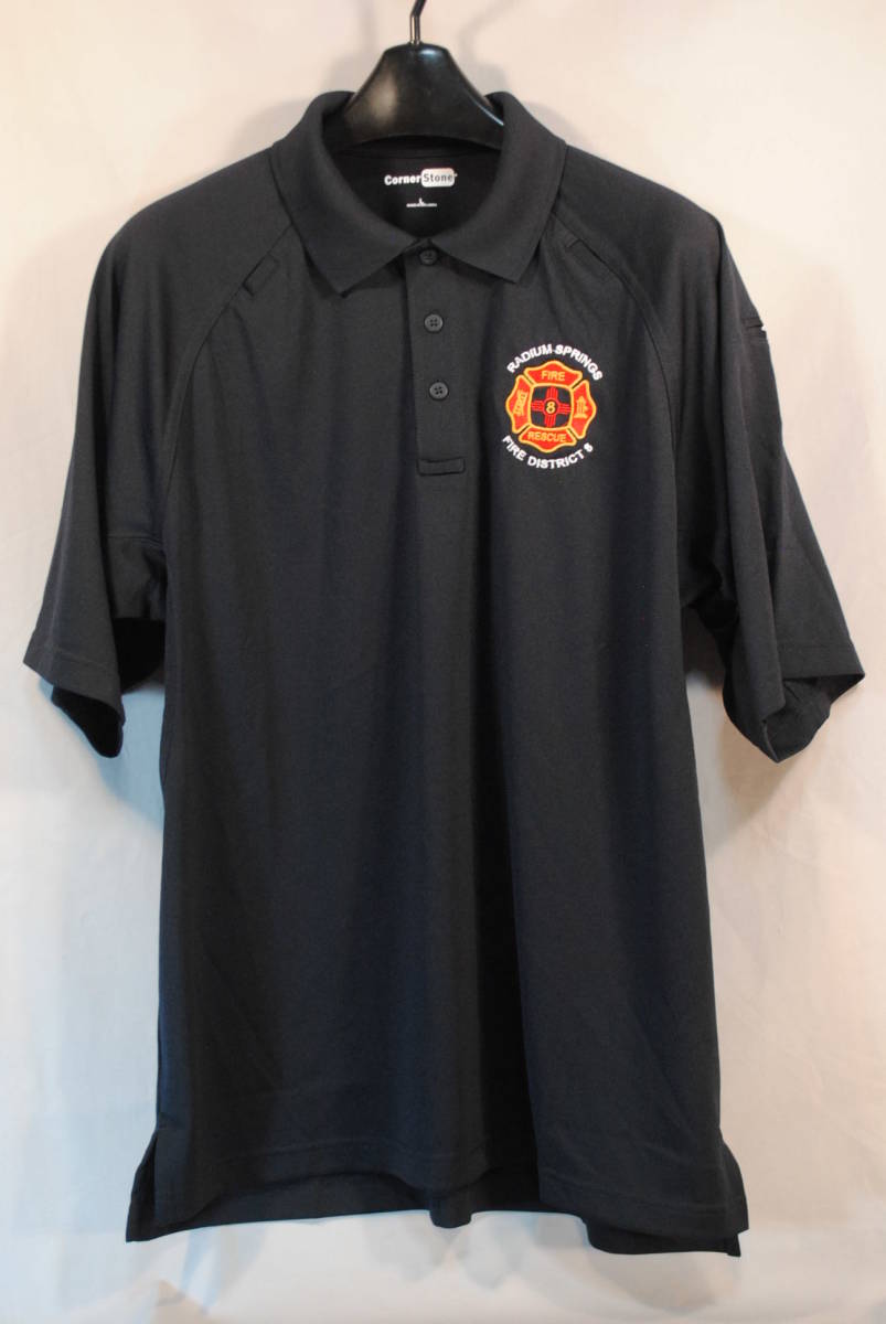 55新品 半袖 ポロシャツ 紺　Radium Spring Fire District8 消防署　Fire Rescue　消防救助隊員 USサイズ2XL　Corner Stone社製 ポリ100%　