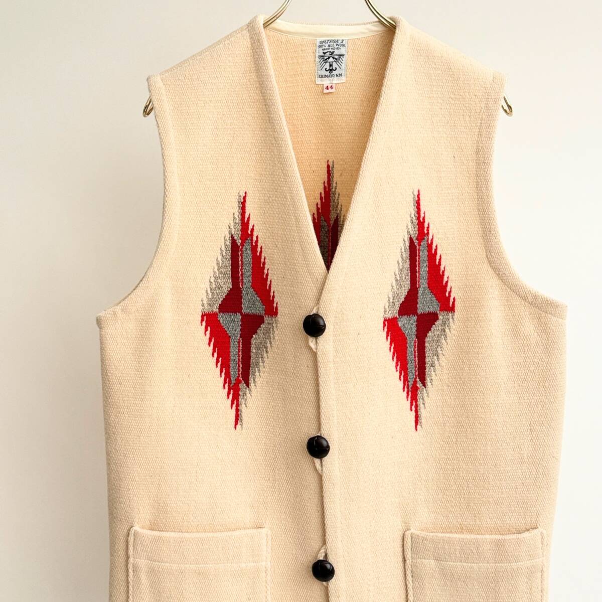 希少《 Old Model / ORTEGA'S / Size 44 》70s 80s 美品【 ビンテージ オルテガ アイボリー チマヨ ベスト ビッグサイズ 生成り 白 】