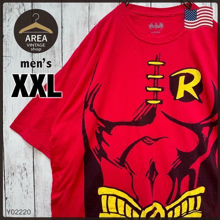 【BATMAN】バットマン　アメリカ　プリント　Tシャツ　半袖　メンズ　XXLサイズ　レッド　赤