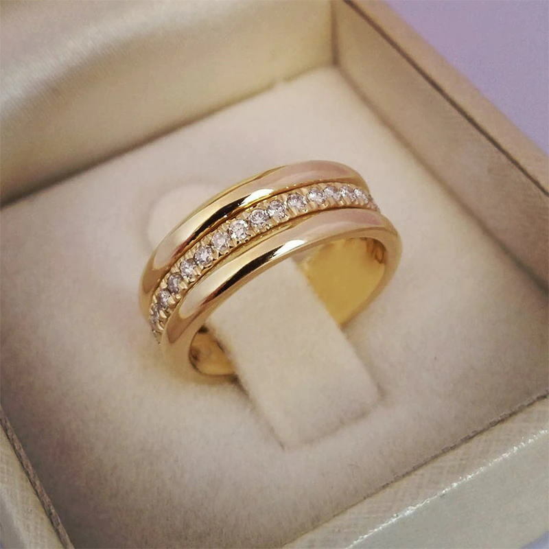 レディース １８金色ゴールド指輪 キュービックジルコニアダイヤ太目指輪 結婚式