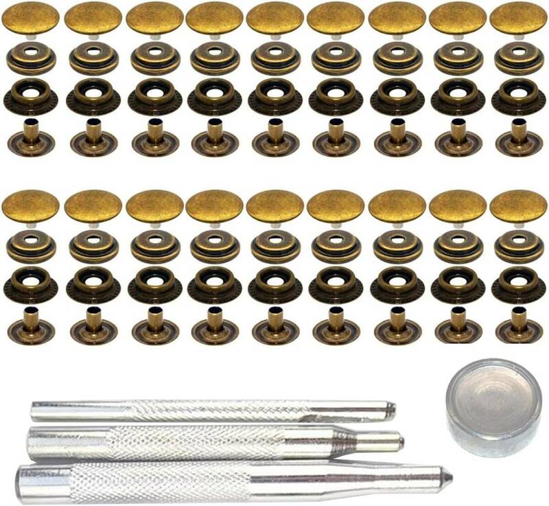 ジャンパーホック ステンレス鋼メタルボタン 18セット15mm レザークラフト 工具 4種類 手芸/家庭/裁縫用 DIY 手作り 